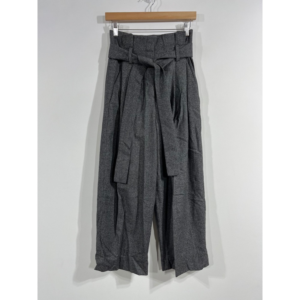 COS Old Money Parisian Herringbone Wool Heritage Paperbag Waist Wide Leg Pants 4